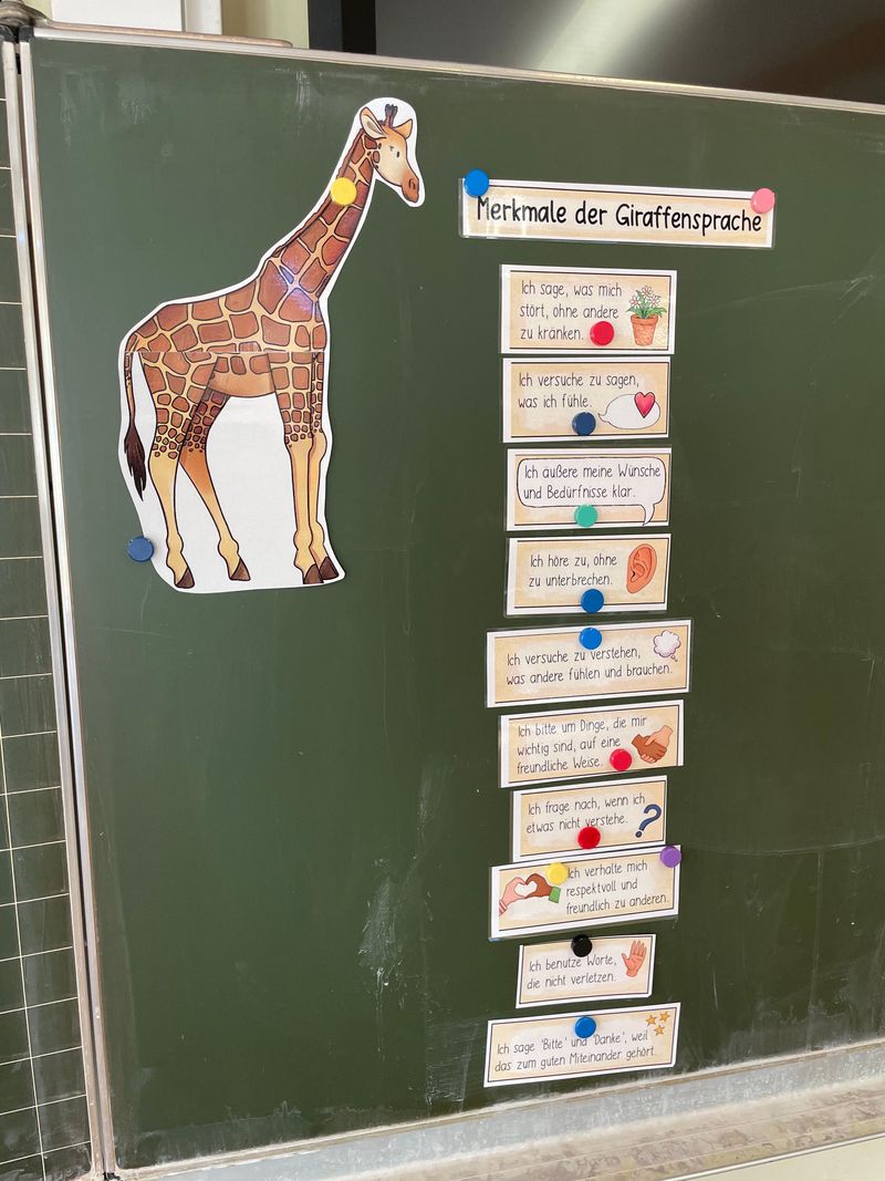 Tafelbild zu den Merkmalen der Giraffensprache